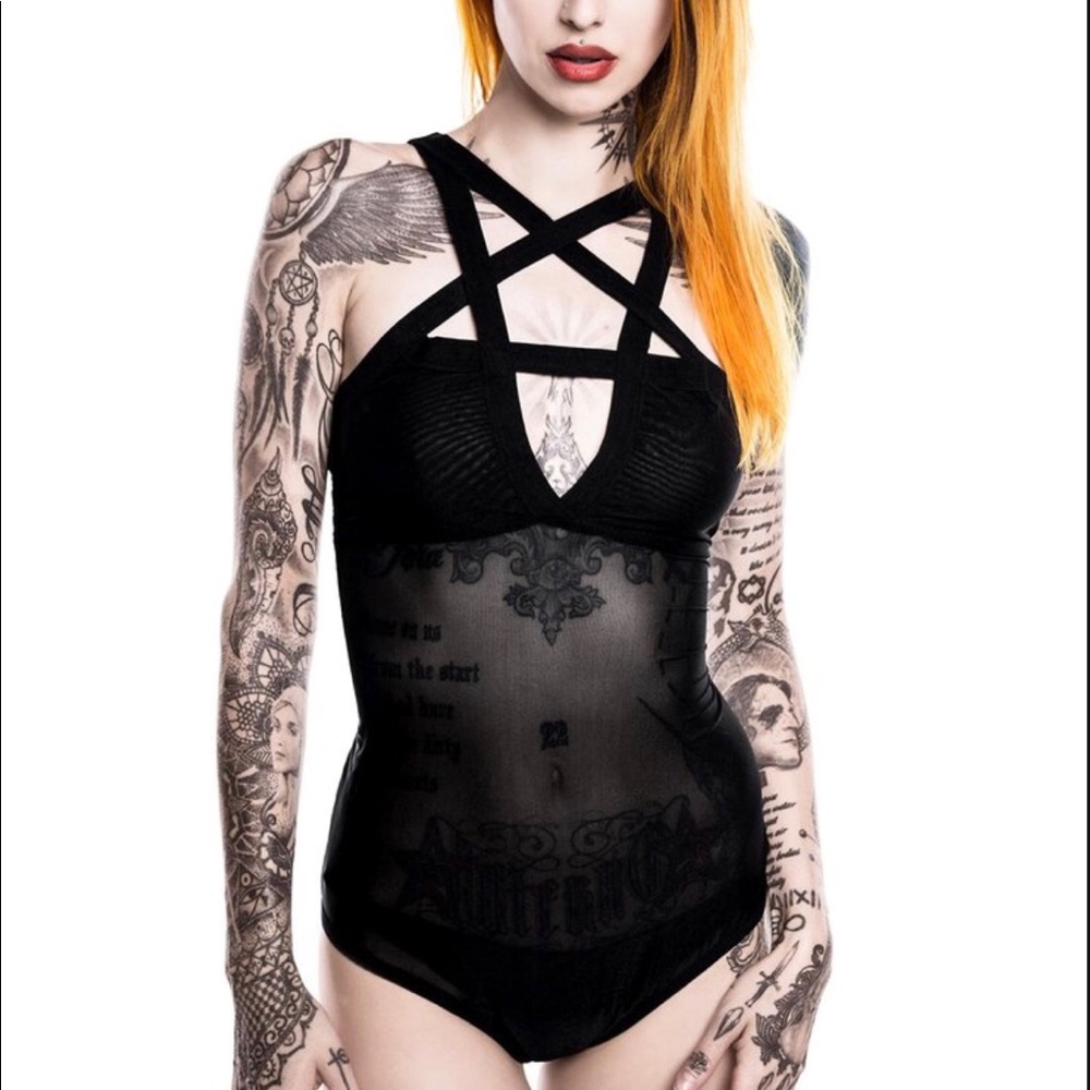 Killstar Witchery Hexx Mesh Bodysuit - Black